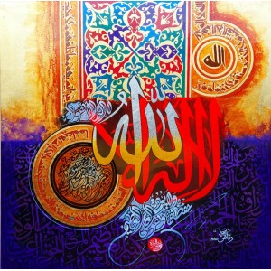 Waqas Yahya, 24 x 24 Inch, Oil on Canvas, Calligraphy Painting, AC-WQYH-035
